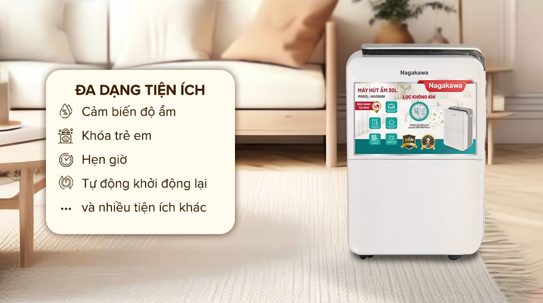 Máy hút ẩm kết hợp lọc không khí Nagakawa NAD8668