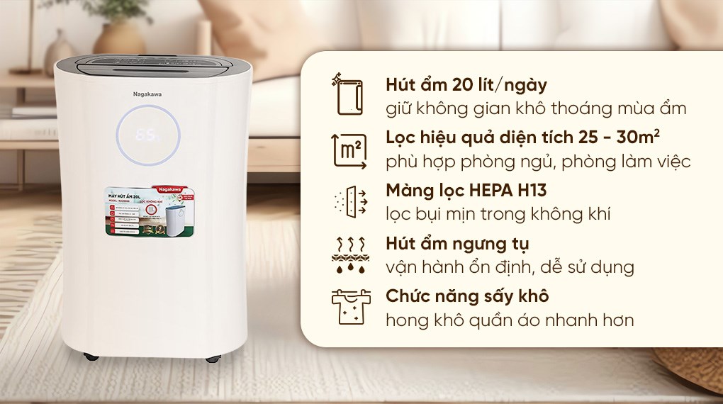 Máy hút ẩm kết hợp lọc không khí Nagakawa NAD8559