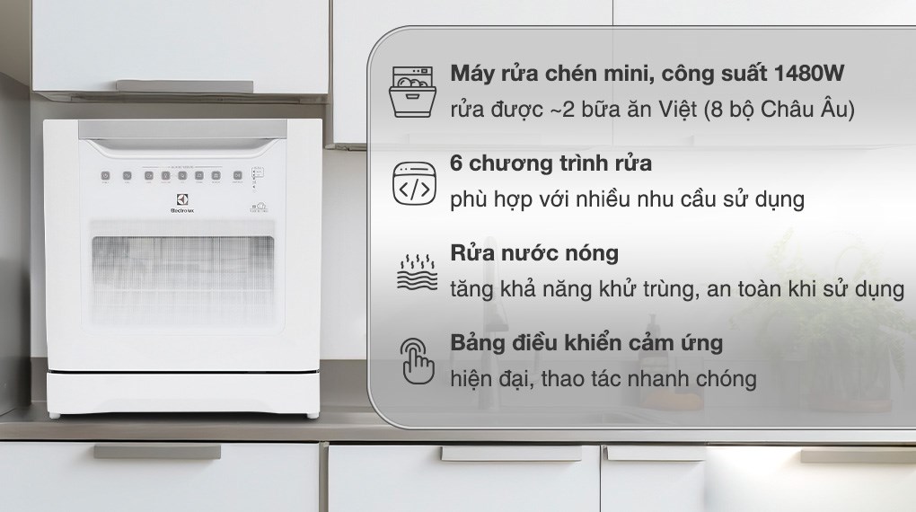 Máy rửa bát nhỏ gọn 55cm cho 8 bộ chén đĩa - ESF6010BW | Electrolux Việt Nam