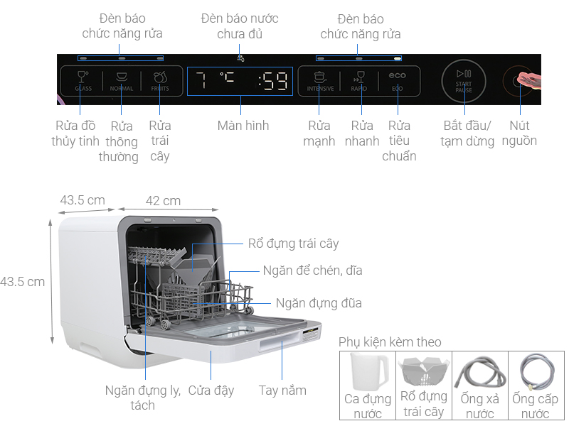 Thông số kỹ thuật Máy rửa chén mini Toshiba DWS-22AVN K 730W