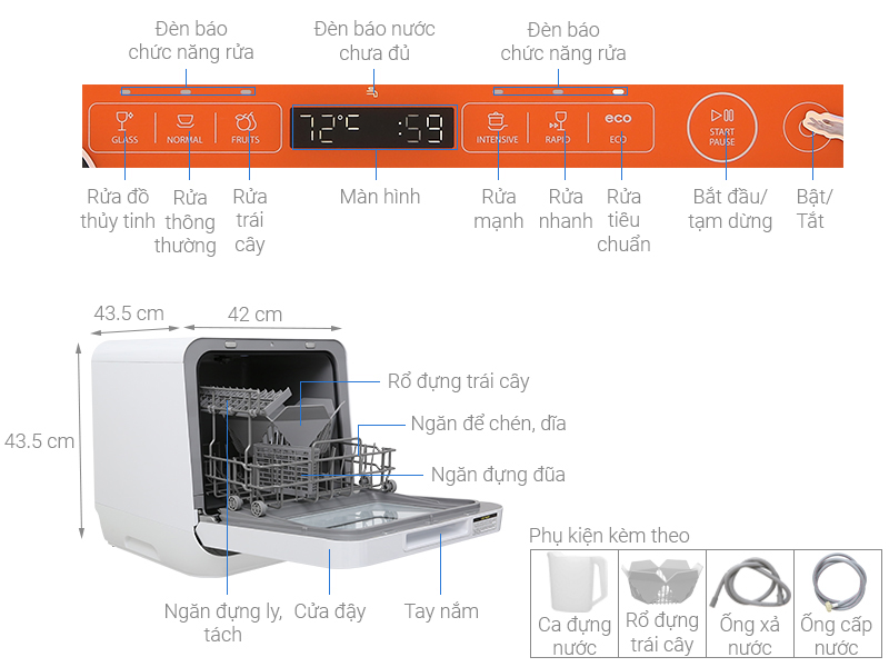 Máy rửa chén mini Toshiba DWS-22AVN D 730W