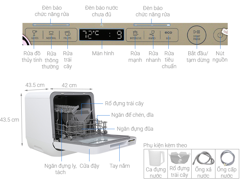 Thông số kỹ thuật Máy rửa chén Toshiba DWS-22AVN N 730W