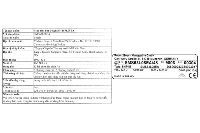 Máy rửa chén độc lập Bosch series 6 SMS63L08EA