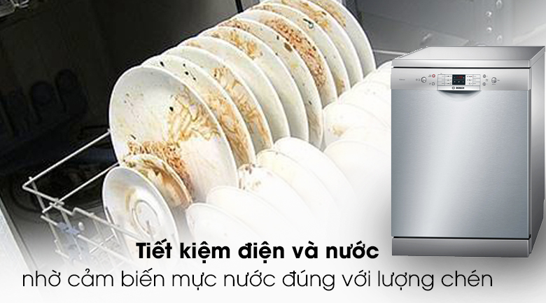 Máy rửa bát Bosch SMS63L08EA 2400W - Cảm biến lượng nước cần rửa phù hợp với số lượng chén bát