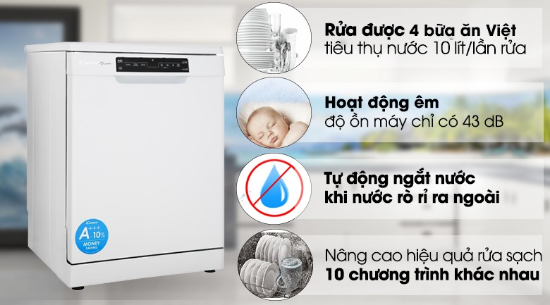 Máy rửa bát độc lập Có Sấy Candy CDPN 4D620PW