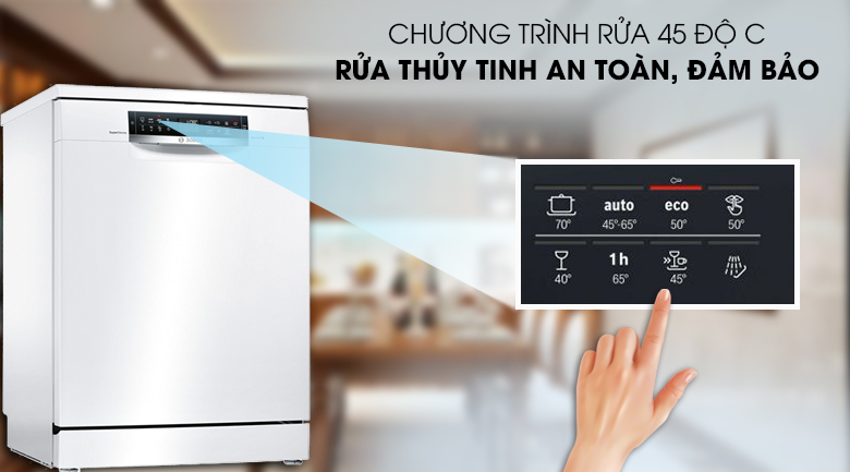 Máy rửa chén Bosch HMH.SMS68PW01E 2400W giúp bảo vệ thủy tinh