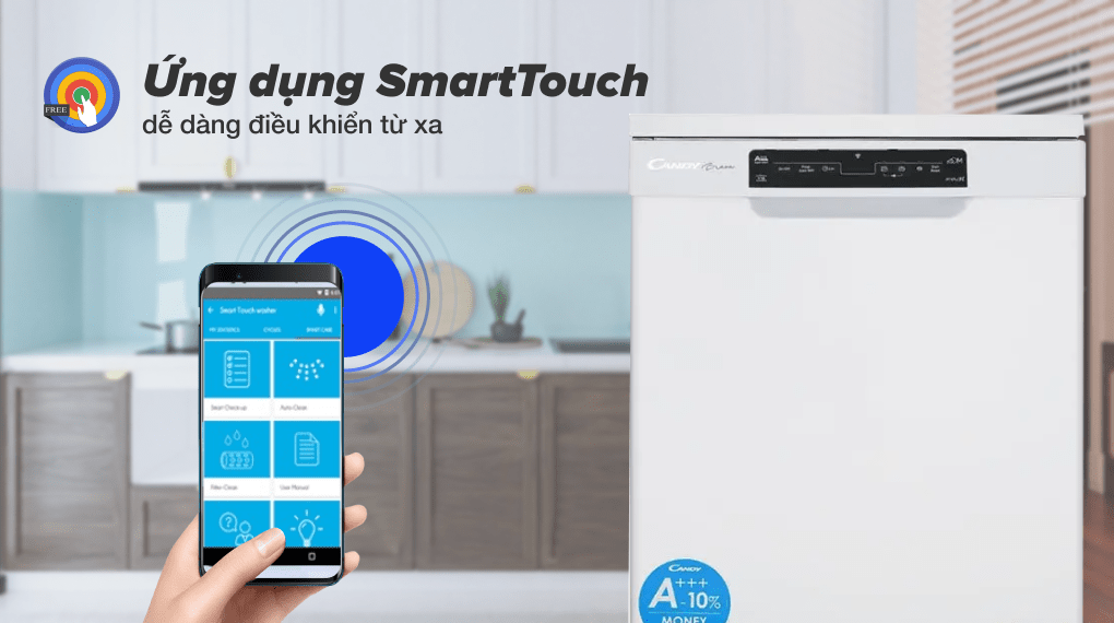 Bạn có thể điều khiển máy rửa chén từ xa thông qua kết nối Wifi-Bluetooth thông minh