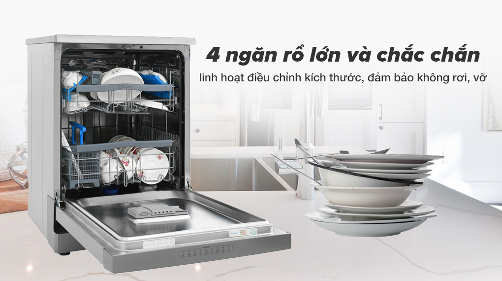 4 ngăn rổ lớn - Máy rửa chén Candy CDPN 4D620PX/E 2150W