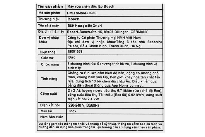 Máy rửa chén độc lập Bosch SMS6ECI93E Màu Inox