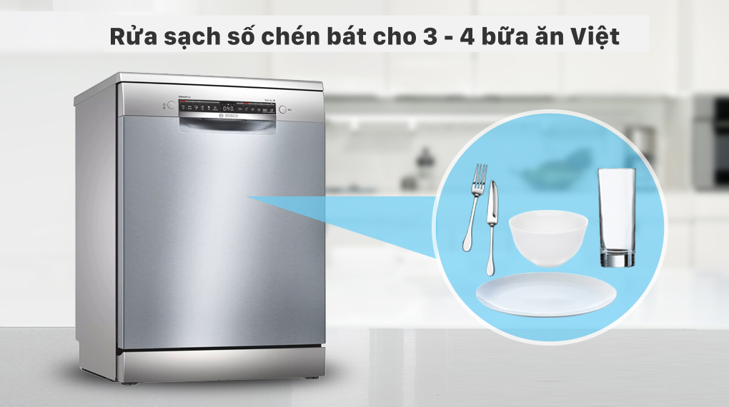 Máy rửa chén độc lập Bosch SMS4HCI48E - Rửa được cùng lúc số chén bát cho 3 - 4 bữa ăn Việt