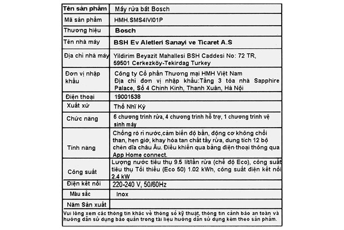 Máy rửa chén độc lập Bosch SMS4IVI01P Màu Bạc
