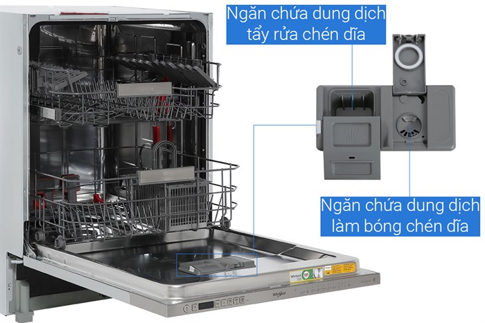 Máy rửa chén âm tủ Whirlpool WIO 3T133P Màu Trắng
