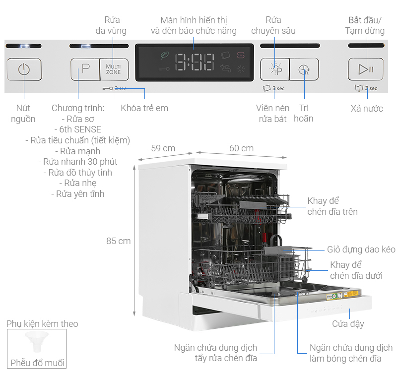 Máy rửa chén độc lập Whirlpool WFC 3C26P