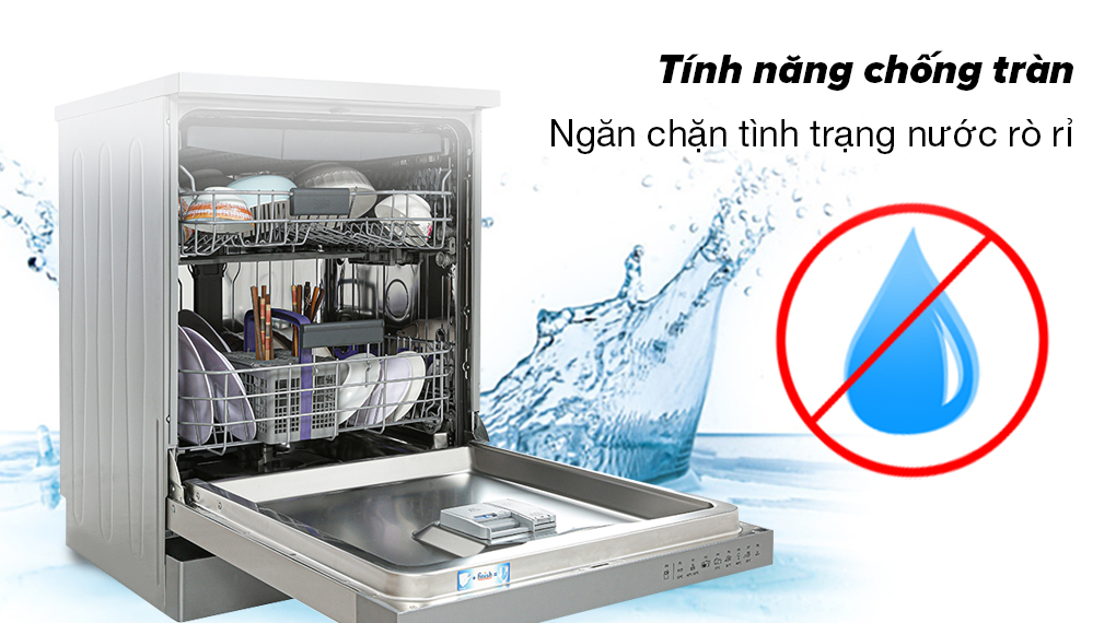 Máy rửa bát độc lập có sấy Beko DFN28424X-Trang bị tính năng chống tràn giảm tránh tình trạng rò rỉ nước 