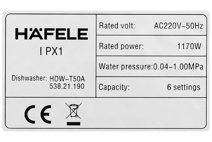 Máy rửa bát mini Hafele HDW-T50A (538.21.190) Màu Bạc