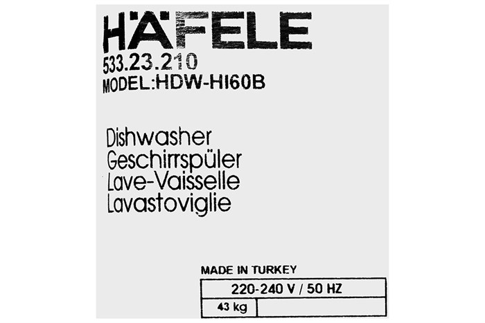 Máy rửa chén bán âm Hafele HDW-HI60B (533.23.210) Màu Đen