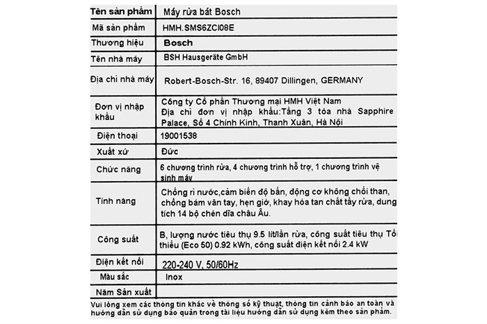 Máy rửa chén độc lập Bosch SMS6ZCI08E Màu Bạc Inox