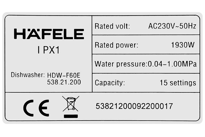 Máy rửa chén độc lập Hafele HDW-F60E (538.21.200) Màu Bạc Inox