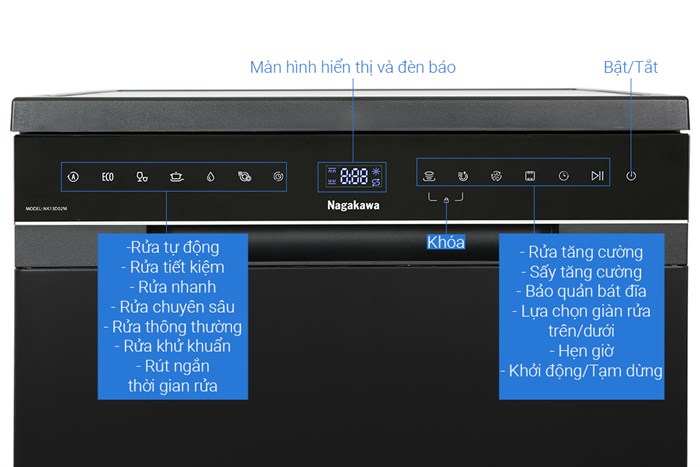 Máy rửa chén độc lập Nagakawa NK13D02M Màu Đen