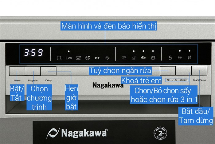 Máy rửa chén độc lập Nagakawa NAG3601M15 Màu Bạc