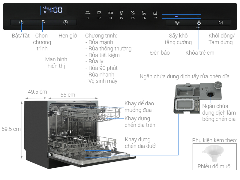 Máy rửa chén mini Hafele HDW-T5531B (538.21.350)