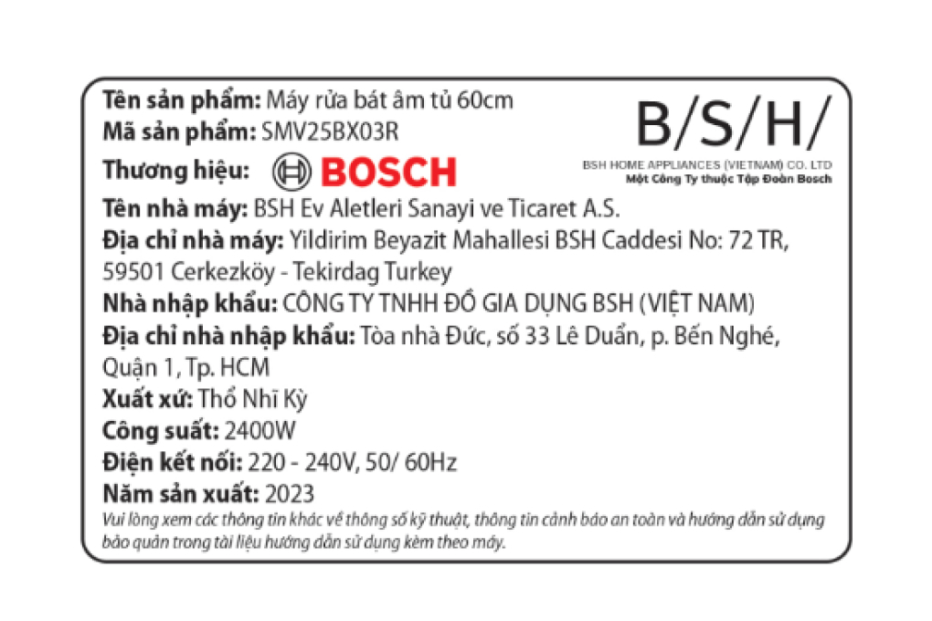 Máy rửa chén âm tủ Bosch SMV25BX03R Màu Bạc Inox
