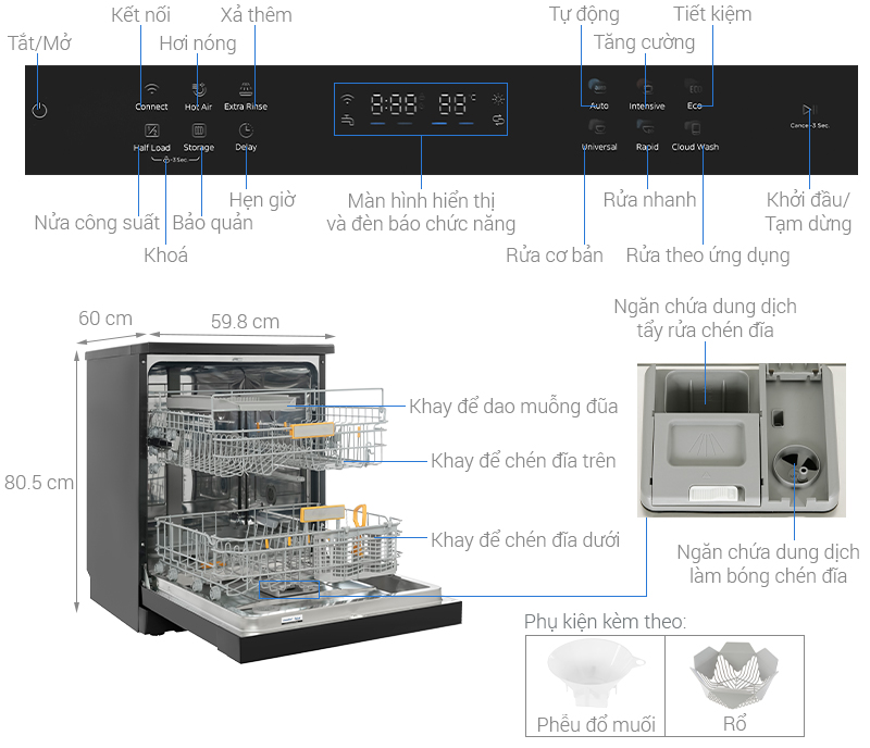 Máy rửa bát độc lập Comfee CDWEF1401HB-W-VN