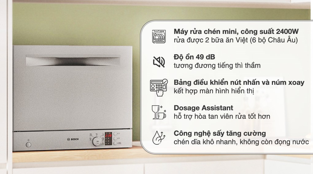Máy rửa chén mini Bosch SKS62E38EU