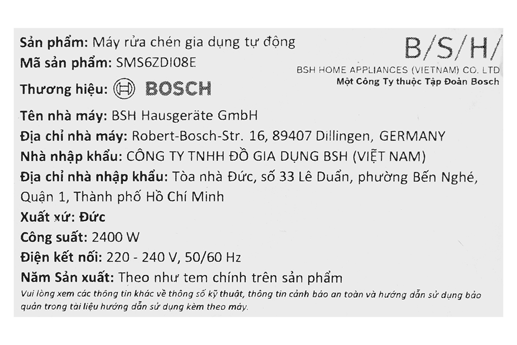 Máy rửa chén độc lập Bosch SMS6ZDI08E Màu Bạc