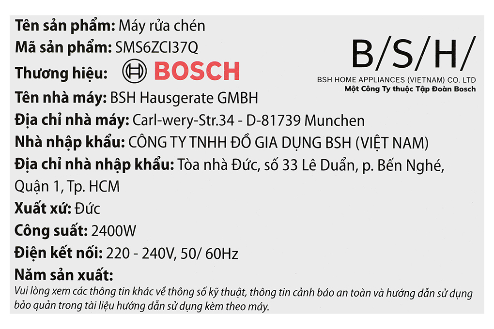 Máy rửa chén độc lập Bosch SMS6ZCI37Q Màu Bạc