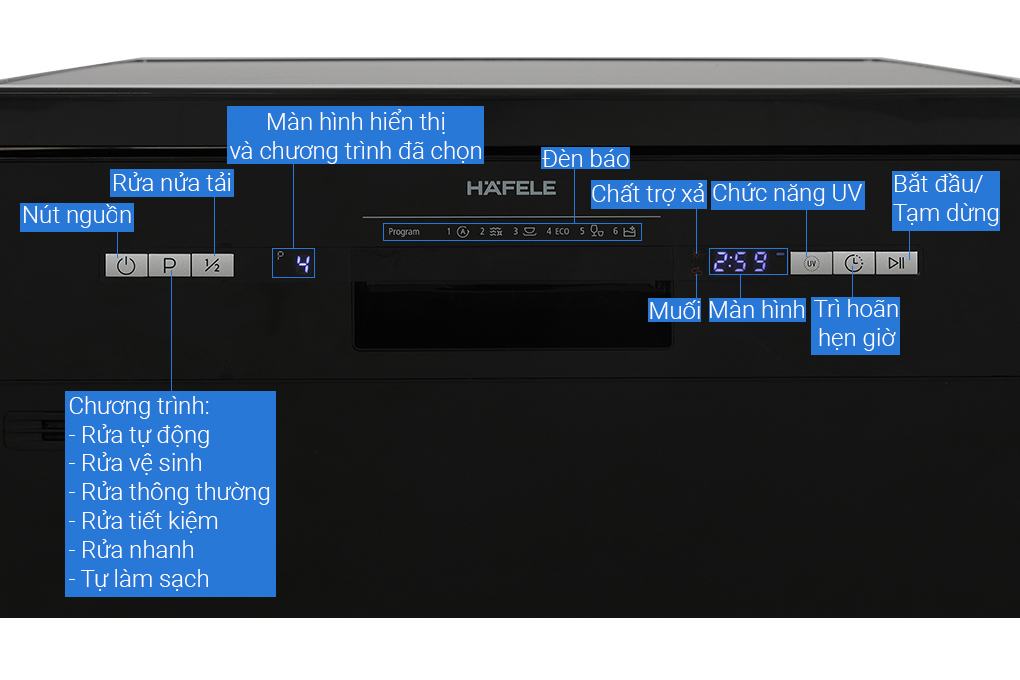 Máy rửa bát độc lập Hafele HDW-F601B (535.29.670) Màu Đen