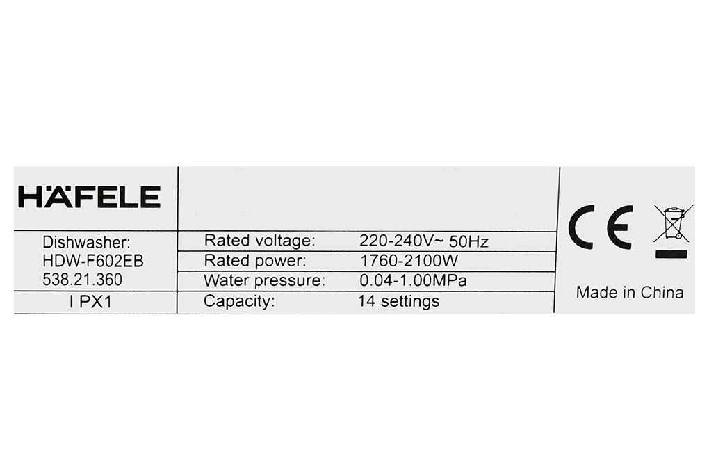 Máy rửa bát độc lập Hafele HDW-F602EB (538.21.360) Màu Đen