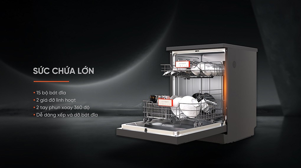 Máy rửa bát độc lập Junger Leopard DWJ-143 rửa được cùng lúc lượng chén bát tương đương 4 - 5 bữa ăn Việt