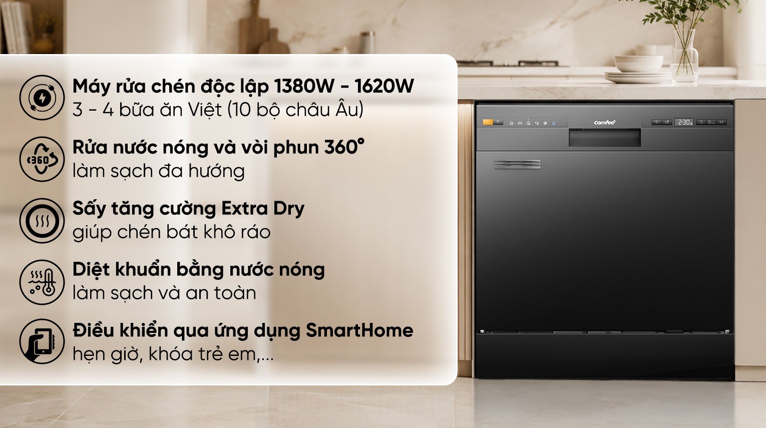 Máy rửa chén độc lập Comfee CDW-8F60RB