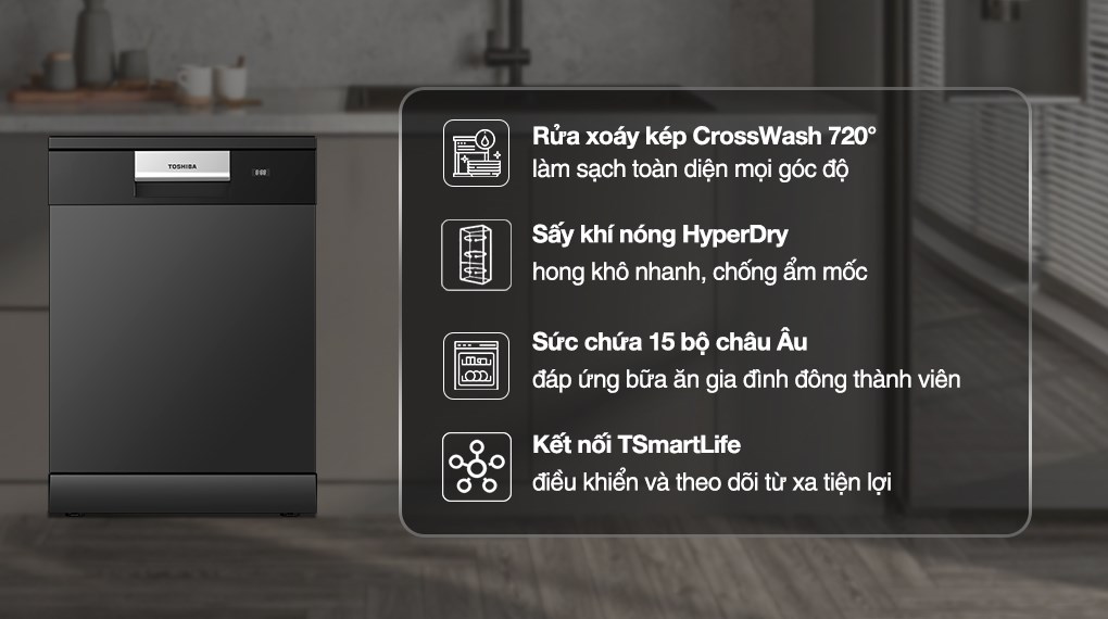 Máy rửa chén độc lập Toshiba DW-15F8(B)-VN