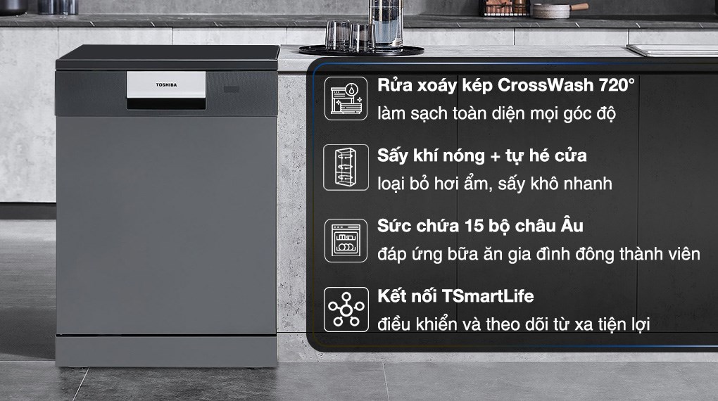 Máy rửa chén độc lập Toshiba DW-15F7(G)-VN