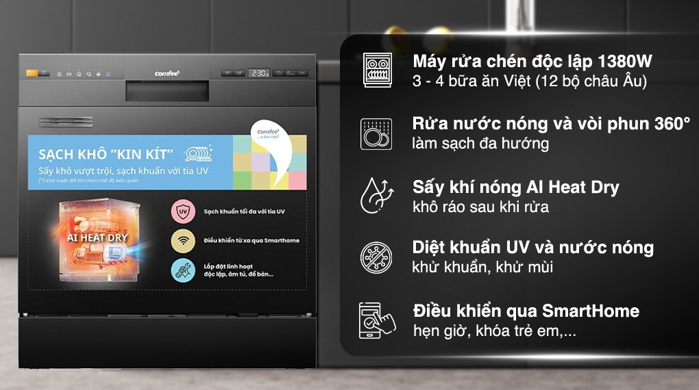Máy rửa chén độc lập Comfee CDW-10F60TB