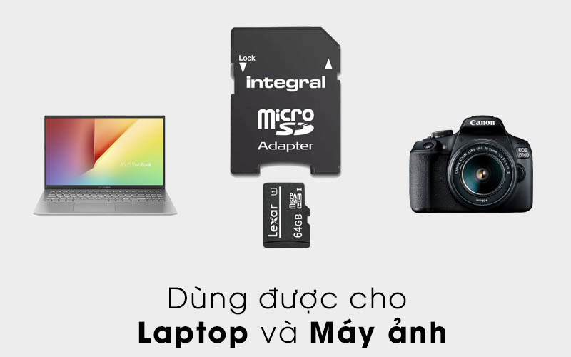 Thẻ nhớ MicroSD 64 GB Lexar class 10 UHS-I dùng được cho Laptop và máy ảnh
