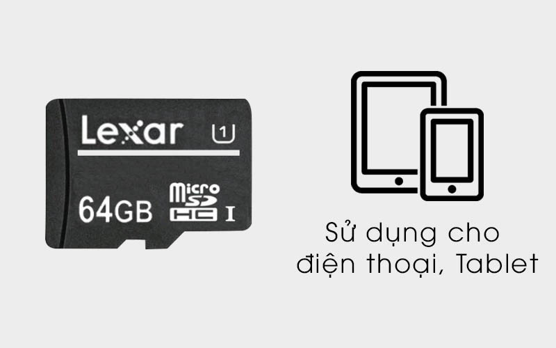 Thẻ nhớ MicroSD 64 GB Lexar class 10 UHS-I sử dụng được cho điện thoại, máy tính bảng