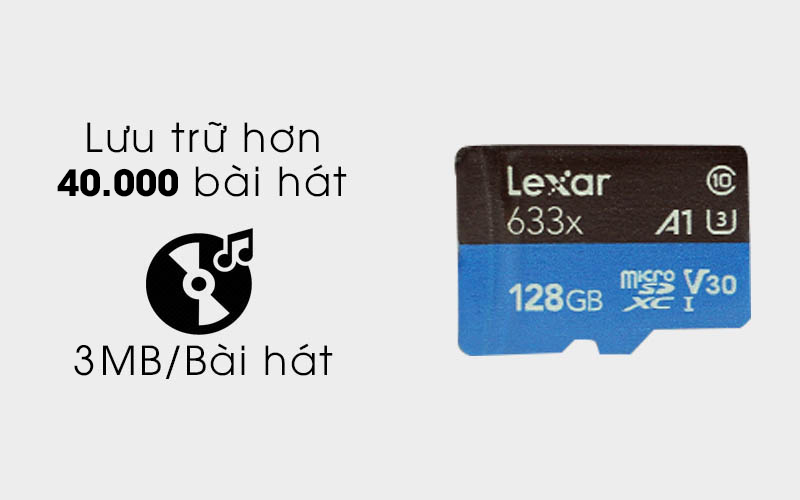 Thẻ nhớ MicroSD 128 GB Lexar class 10 UHS-I kèm Adapter lưu trữ hơn 40.000 bài hát