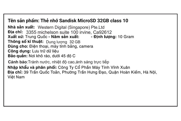 Thẻ nhớ Sandisk MicroSD 32GB class 10 Màu Đen