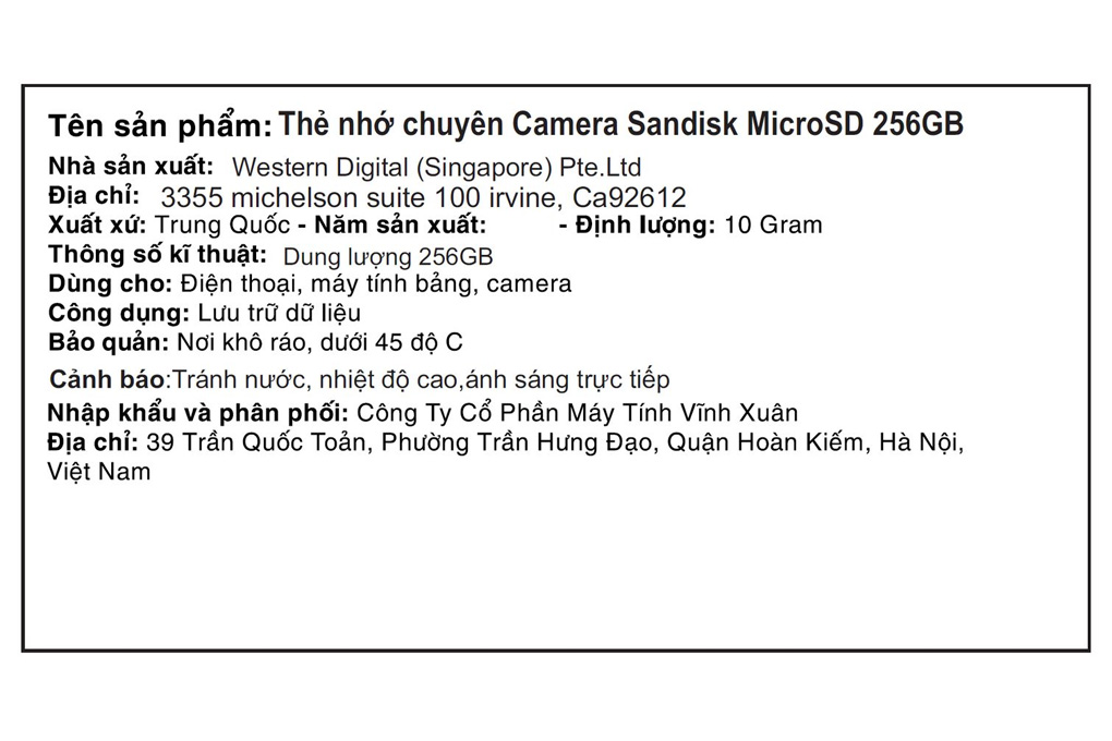 Thẻ nhớ chuyên Camera Sandisk MicroSD 256GB class 10_U3 Màu Trắng