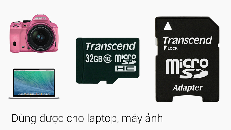 Thẻ nhớ MicroSD 32 GB class 10 - Có thể gắn thẻ nhớ vào adapter để sử dụng cho nhiều thiết bị khác