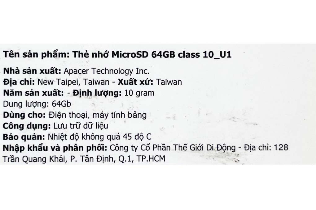Thẻ nhớ Apacer MicroSD 64GB class 10_U1 Màu Đen