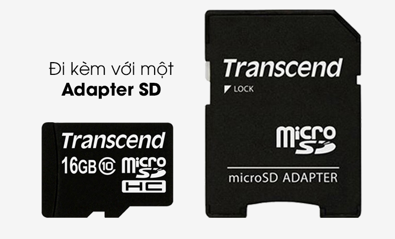 Thẻ nhớ MicroSD 16GB Transcend Class 10 - Có thể gắn thẻ nhớ vào adapter SD để sử dụng cho nhiều thiết bị khác Thẻ nhớ MicroSD 16GB Transcend Class 10 - Có thể gắn thẻ nhớ vào adapter SD để sử dụng cho nhiều thiết bị khác