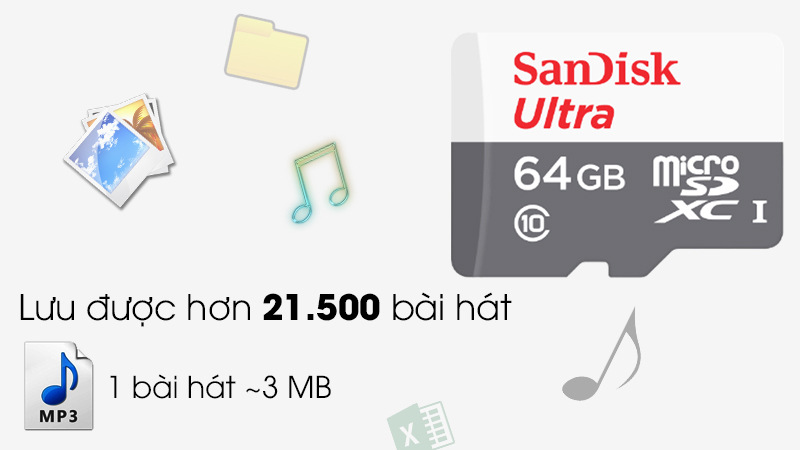Thẻ nhớ MicroSD 64GB Sandisk Class 10 - Tăng bộ lưu trữ cho thiết bị