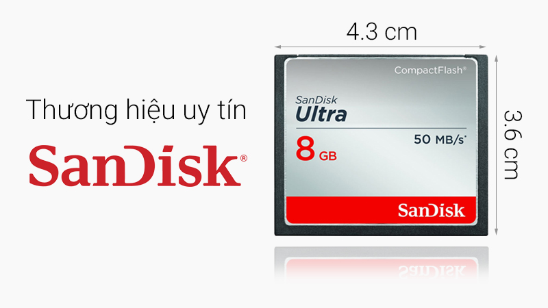 Thẻ nhớ CF 8 GB Sandisk Ultra - Thương hiệu thẻ nhớ SanDick nổi tiếng toàn cầu