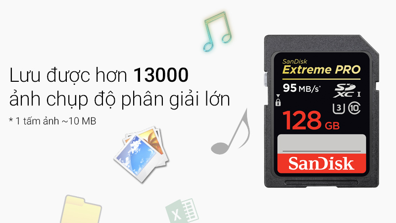 Thẻ nhớ Extreme Pro 128 GB Sandisk - Tăng bộ nhớ lưu trữ