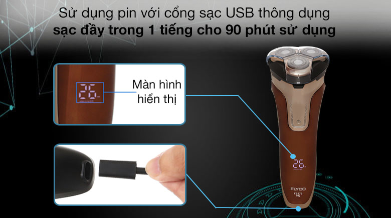 Sử dụng pin với cổng sạc USB - Máy cạo râu Flyco FS379VN