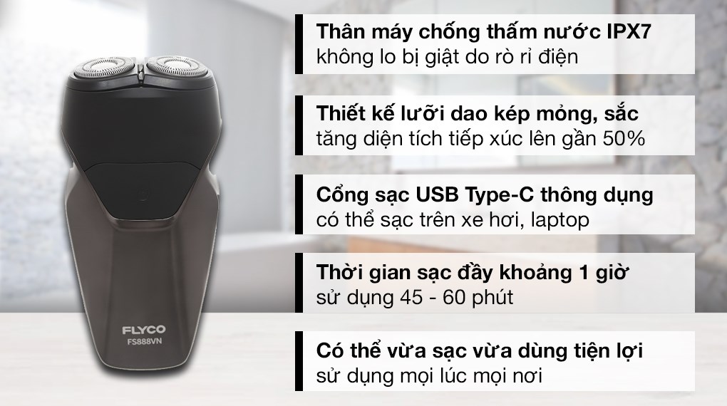 Máy cạo râu khô và ướt Flyco FS888VN